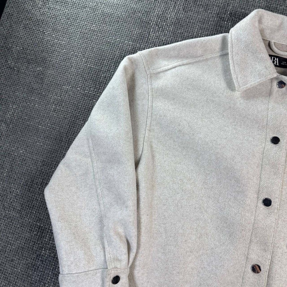 Zara Shirt Jacket Womens Small Oatmeal Heather Snap Front Oversized Shacket - Picture 2 of 13